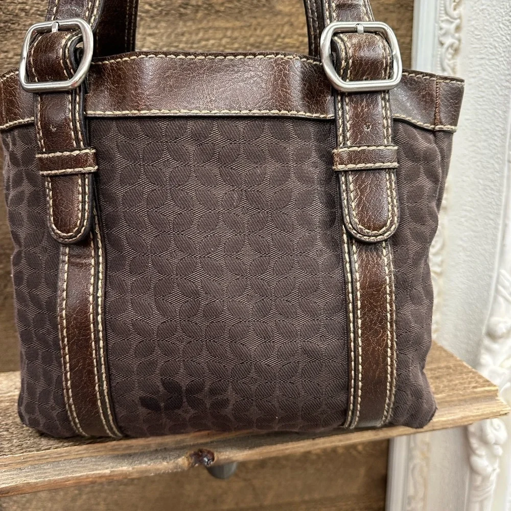 Fossil Brown Signature Canvas & Leather Buckle Tote Bag